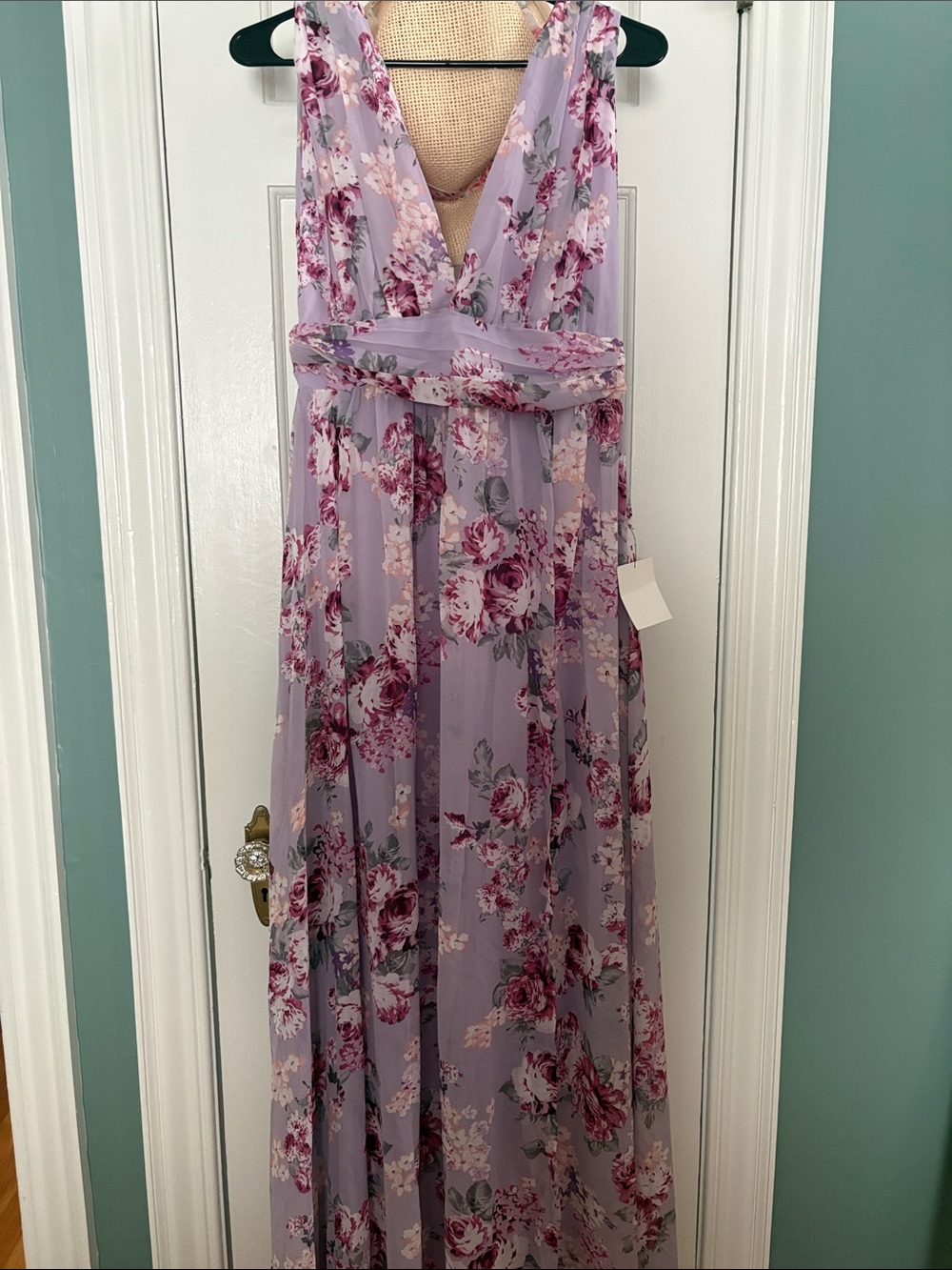 Lulu's Lavender Floral V-Neck Maxi Dress with Pink Rose Print